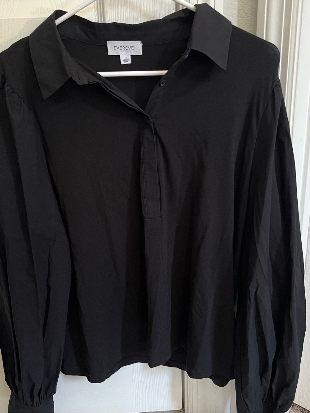 Evereve Long -Sleeve Button-Down Mixed Media  Blouse